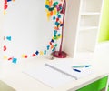 A Child`s School Desk with School Supplies