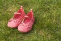 Child's shoes on garden grass