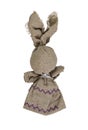 A child\'s toy rabbit. A homemade toy made of coarse cloth. Home crafts