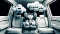 Child Safety First Teddy Bear Strapped in Car Seat with Cloudy BUCKLE UP Royalty Free Stock Photo