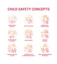 Child safety red gradient concept icons set Royalty Free Stock Photo