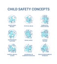 Child safety turquoise concept icons set Royalty Free Stock Photo