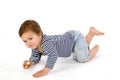 Child in sailor's striped vest crawl