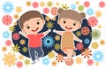 Child with salute. Little boy and girl. Fireworks at birthday party. Kid is jumping for joy at party. Charming active Royalty Free Stock Photo