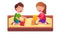 Two happy kids friends playing together in sandbox Royalty Free Stock Photo