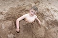 Child on sandy beach of Lake Seliger Royalty Free Stock Photo