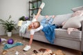 The child scattered things in the room Royalty Free Stock Photo