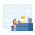 Child in school library flat illustration