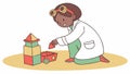Child Scientist Building with Blocks, Stem Education Focus, vector design Generative AI Royalty Free Stock Photo