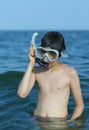 Child at sea with diving mask Royalty Free Stock Photo