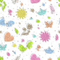 Child Seamless Pattern with Spring Contour Figures of Tender Colors on White Backdrop Royalty Free Stock Photo