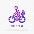 Child seat for bike thin line icon. Family travel. Safety seat for baby. Modern vector illustration