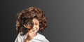 Child see through magnifying glass on the png backgrounds. Royalty Free Stock Photo