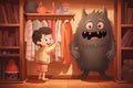 child see a monster in wardrobe AI generated