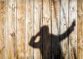 Child shadow reflection on a wooden wall background Royalty Free Stock Photo