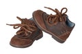 Child shoe fashion. A pair of elegant brown leather shoes with s Royalty Free Stock Photo