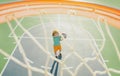 Child shooting Basketball ball and playing basketball, lower view wide angle.