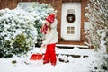 Child shoveling winter snow. Kids clear driveway Royalty Free Stock Photo