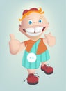 Child shows healthy teeth. Vector cartoon