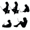 Child silhouette sitting with laptop illustration Royalty Free Stock Photo
