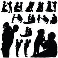 Child silhouette sweet with mom and dad illustration