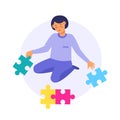 Child sitting alone with puzzles symbol of autism