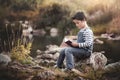 Child sitting reading a book Royalty Free Stock Photo