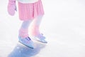 Child skating on natural ice. Kids with skates. Royalty Free Stock Photo