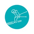 Child skier color line icon. Skiing in winter Alps. Royalty Free Stock Photo