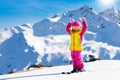 Ski and snow fun. Kids skiing. Child winter sport. Royalty Free Stock Photo