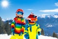 Kids winter snow sport. Children ski. Family skiing. Royalty Free Stock Photo