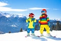 Ski and snow winter fun for kids. Children skiing. Royalty Free Stock Photo