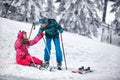 Child skiing in the mountains. Winter sport for kids. Family vac Royalty Free Stock Photo