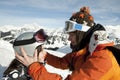 Child skiing and safety helmet Royalty Free Stock Photo