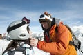 Child skiing and safety helmet Royalty Free Stock Photo