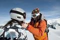 Child skiing and safety helmet Royalty Free Stock Photo