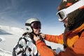 Child skiing and safety helmet Royalty Free Stock Photo