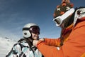 Child skiing and safety helmet Royalty Free Stock Photo