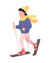 Child skiing semi flat color vector character