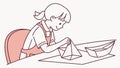 Child Skillfully Making an Origami Boat, vector design Generative AI Royalty Free Stock Photo