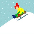 Child sledding. Snowing. Vector illustration isolated.