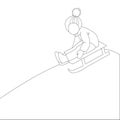 Child sledding. Vector linear illustration isolated. Childrens coloring.