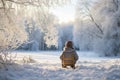 child sledding during winter holidays. generative ai