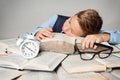 Child Sleep on Books, Tired Student Kid Studying, Lying on Book Royalty Free Stock Photo