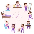 Child daily sleep and wake schedule, girl routine activities. Cute girl daily routine clock face vector illustration