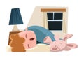 Child sleeping with its bunny illustration cartoon character