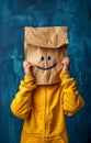 Child with Smiley Face Paper Bag Mask. Generative ai