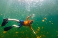 Child snorkeling in Jellyfish Lake Royalty Free Stock Photo