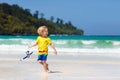 Child snorkeling on tropical beach. Kids snorkel Royalty Free Stock Photo