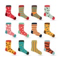 Child Socks Icons Vector. Big Set In Flat Style Illustration. Winter Fashion Sock Fabric Design. Royalty Free Stock Photo